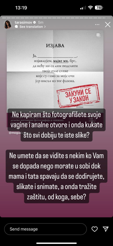 Foto: instagram “dodirivala se i snimala” anđela đuričić, tara simov