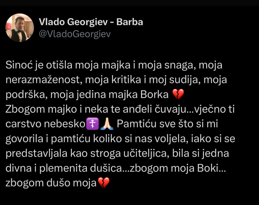 SMRT U DOMU GEORGIEVA: Pevač se srcecepajućom porukom oprostio od MAJKE: “ZBOGOM, DUŠO MOJA…”