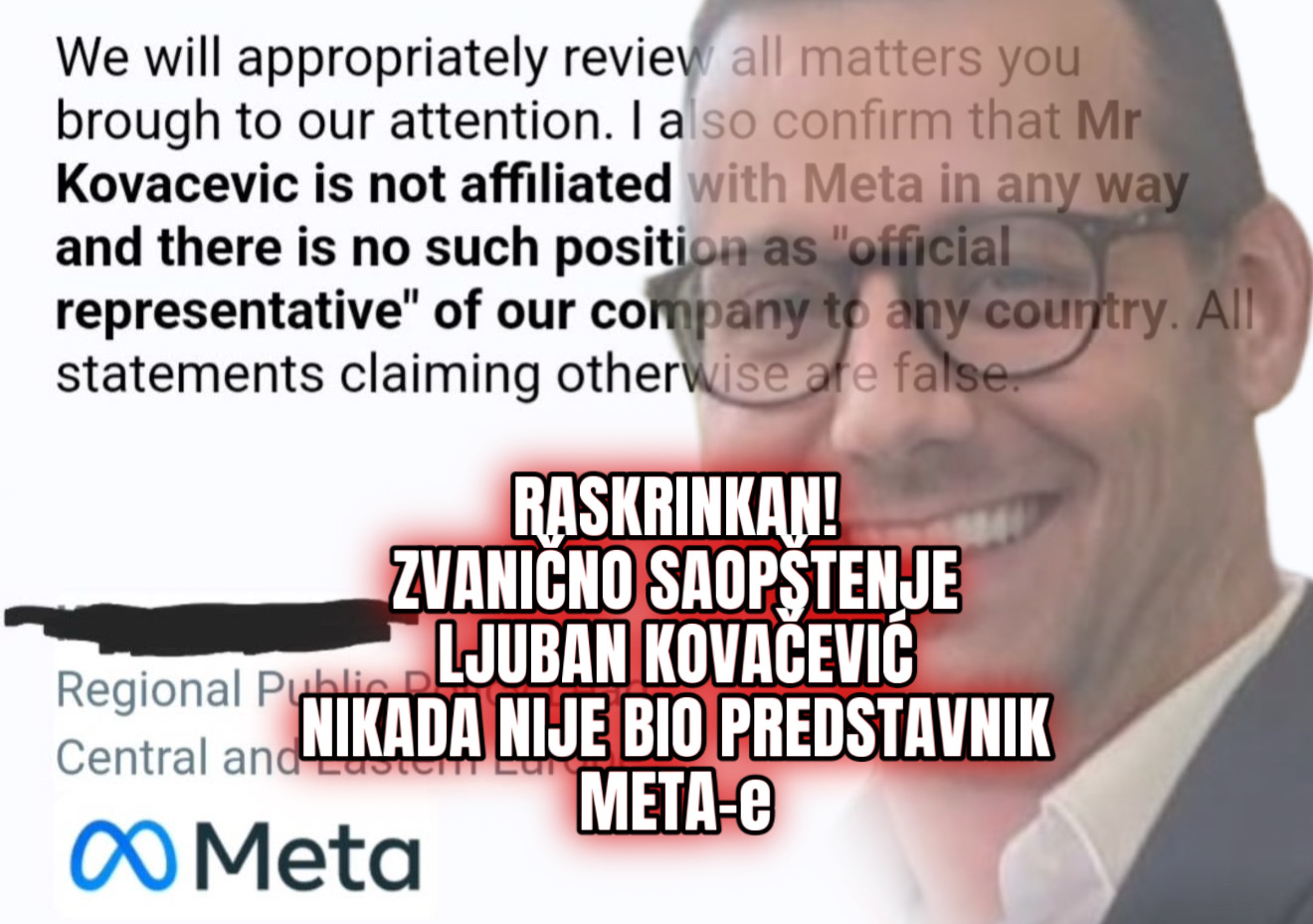 ZVANIČNO SAOPŠTENJE META-e! “LJUBAN KOVAČEVIĆ NIKADA NIJE BIO PREDSTAVNIK NAŠE KOMPANIJE” Prevario celu estradu!